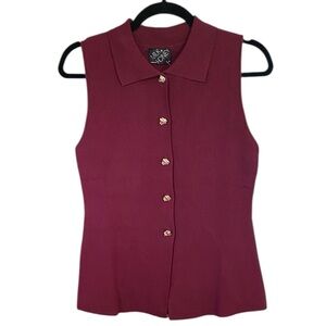 Milk & Honey Sleeveless Burgundy Button Down Shirt